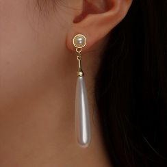 Simple style Long Pearl and Gold Plated Alloy Drop Earrings