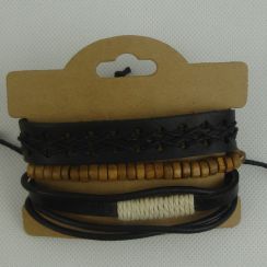 Large Multi Layer Adjustable Leather Wooden Beads Bracelets and Bangles