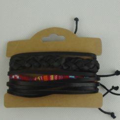 Multi Rows Men's Adjustable Black Leather Bacelets and Bangles