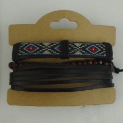 Vintage Printing  Brown Wooden Beads Adjustable Leather Bracelets And Bangles