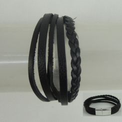 5pcs /Set Snap Type  Black Leather Rope Bracelets