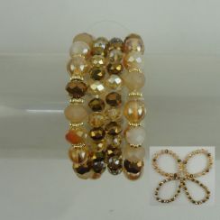 Women's Elastic Brown Crystal Cut Face Stone Gold Beads Bracelets 