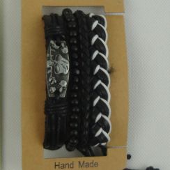 Handmade Adjustable Black White Hemp flowers Leather Rope Bracelets