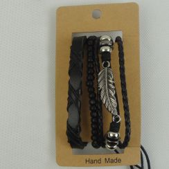 Adjustable Handmade Leather Rope Feather Alloy Bracelets