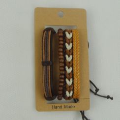 Wooden Beads Hand Made Adjustable Brown and Rope Leather Bracelets