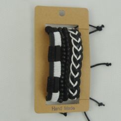 Black And White Matching Hemp Rope Handmade Multi-Layer Adjustable Leather Rope Bracelets