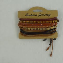 Multi Layer HandMade Adjustable Wooden Beads Leather Rope Bracelets Bangles