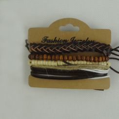 Hand Made Adjustable Multi Layer Wooden Beads Leather Rope Bracelets