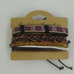 Adjustable Ethnic Multi-Layer Wood Beads Leather Rope  Bracelets