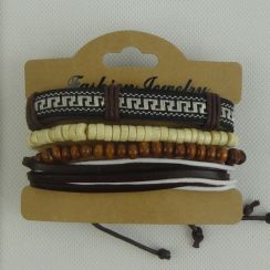 HandMade Adjustable Ethnic Multi-Layer Wood Beads Leather Rope  Bracelets