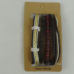 Handmade Adjustable Weave Rope Multi Layer Leather Bangles Wooden Beads Bracelets