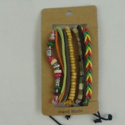 Bohemian Hand Made Colorful Adjustable Leather Rope Wooden Beads Bracelets