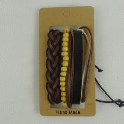 Brown Weave Handmade Leather Bracelets Adjustabl Multi-Layer Bangles