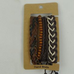 Wide Weave Leather Bracelets Adjustable Multi-Layer Wood Beads  Bracelets