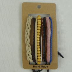 Handmade Colorful Adjustable Weave Leather Rope Wooden Beads Bracelets