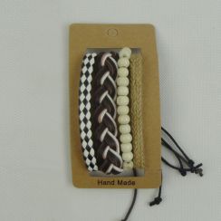 Handmade Adjustable Brown White Weave Rope Leather Bracelets