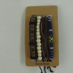 White Wooden Beads  Adjustable Handmade Multi Layer Leather Bracelets