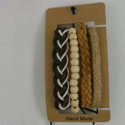 Handmade Weave Leather Rope Adjustable  Natural Wooden Beads Bracelets