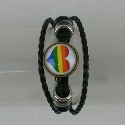 Adjustable  Geometric Circle Pendant Rainbow Heart Print Leather Bracelets