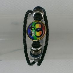 Rainbow Color Base Lesbians Circle Pendant Adjustable Black Leather Bracelets 