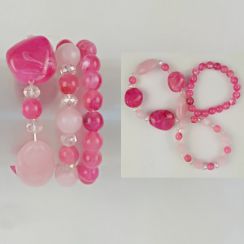 Charm Irregular Pink Beads Elastic Line Bracelets 3pcs/Set Jewelry Bracelets