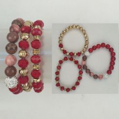 Ethnic 3pcs/Set Red Beads Natural  Stone  Fireball Rhinestone Crystal Bracelets