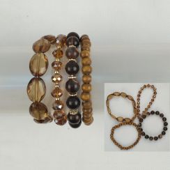 Ethnic 4pcs/Set Geometric Cutfaces Brown Glass Beads Bracelets Wooden Beads Bracelets