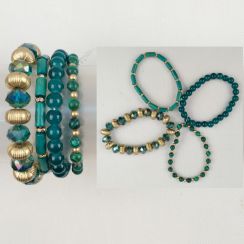 Ethnic 4pcs/Set Geometric Shape Teal Glass Beads Bracelets Natural Stone Wooden Beads  Bracelets