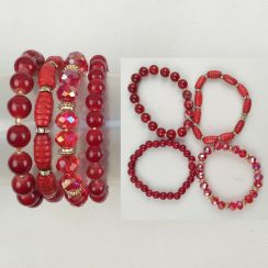 Red  Bead Stone Elastic 4pcs/Set Cutfaces Glass Beads Bracelets