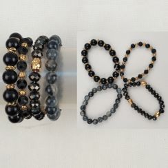 Black Bead Stone Elastic 4pcs/Set Cutfaces Glass Beads Bracelets