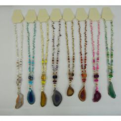 Semi Precious Stone Long Beads Pendant Necklaces 