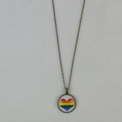 Vintage Long Links Chains Heart Pendant Rainbow Color Men Necklaces Women Necklaces