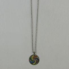 Rainbow Print Round Pendant Necklace Long Links Chains Necklaces