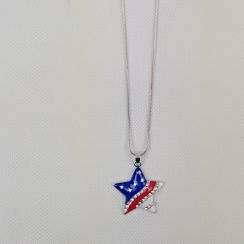 Charm  USA Flag Print Star Pendant Rhinestone Crystal Necklaces Long Chains Necklaces