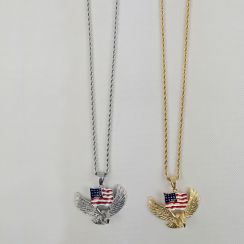 Personalized Alloy Eagle And Flag Pendant Necklaces Long Chains Necklaces