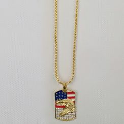 Personalized Alloy Eagle And Flag  Rhinestone Crystal Pendant Necklaces Long Chains Necklaces