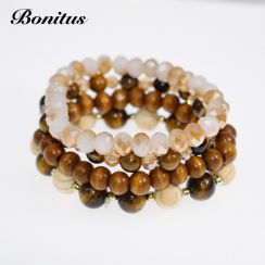 Crystal with Wooden Beads 4 lines Combine Bracelets