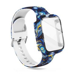 Blue Space Silicon Bands Apple Watch 321 Band 38mm Screen Protector Glass Cover Wristband Strap 