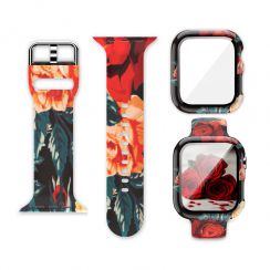 PC Case Silicon Bands Apple Watch 321 Band 38mm Screen Protector Glass Cover Wristband Strap - Red Rose