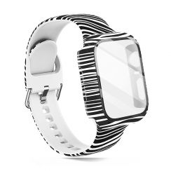 PC Case Silicon Bands Apple Watch 321 Band 38mm Screen Protector Glass Cover Wristband Strap - Zebra pattern