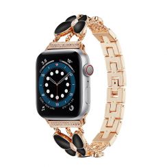 Rose Gold Metal Strap Black Butterfly Oil Dripping Watch Band Suitable for Apple watch