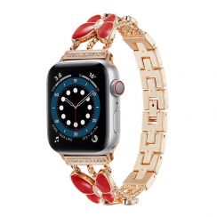 Rose Gold Metal Strap Red Butterfly Oil Dripping Watch Band Suitable for Apple watch