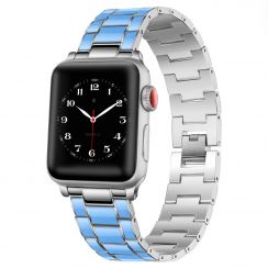 Silver Bottom Strap Blue Checkered Front Watch Band Suitable for Apple watch