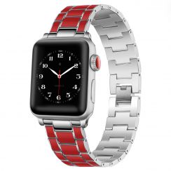 Stainless Steel  Red Square Chequered Watch Band For Apple Watch