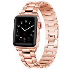 Stainless Steel Replacement Apple Watch Straps 42mm 44mm 45mm Rose Gold with Pink